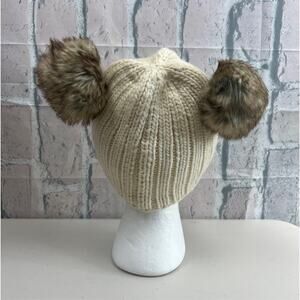 Nirvanna Designs Double Pom Beanie Hat Beige 100% Wool